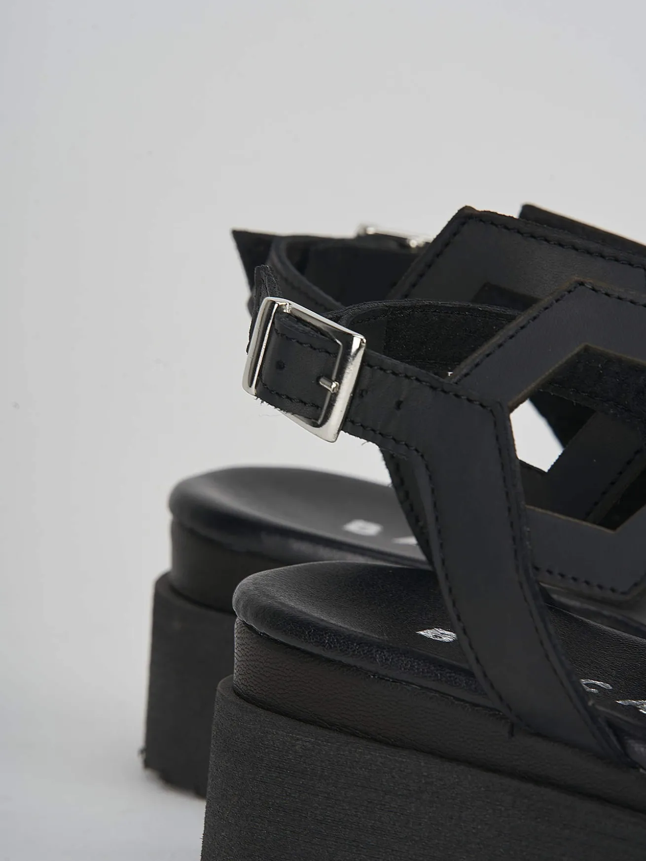 Sandali zeppa tacco 3cm pelle nero