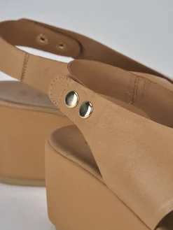 Sandali zeppa tacco 6cm pelle marrone