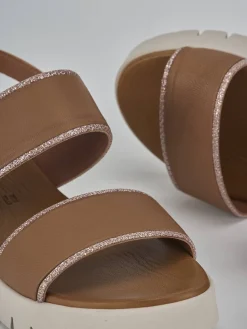 Sandali zeppa tacco 3cm pelle marrone