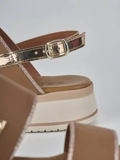 Sandali zeppa tacco 3cm pelle marrone