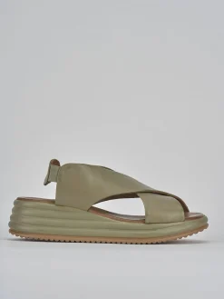 Sandali zeppa tacco 5cm pelle verde