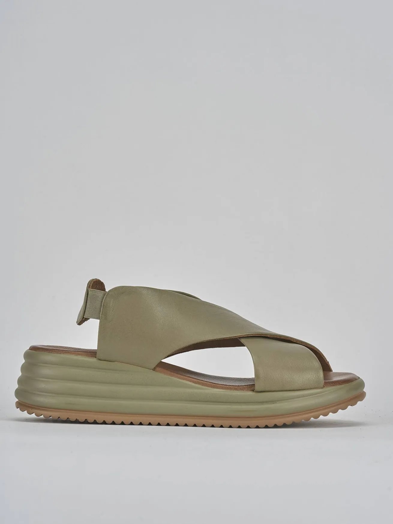 Sandali zeppa tacco 5cm pelle verde