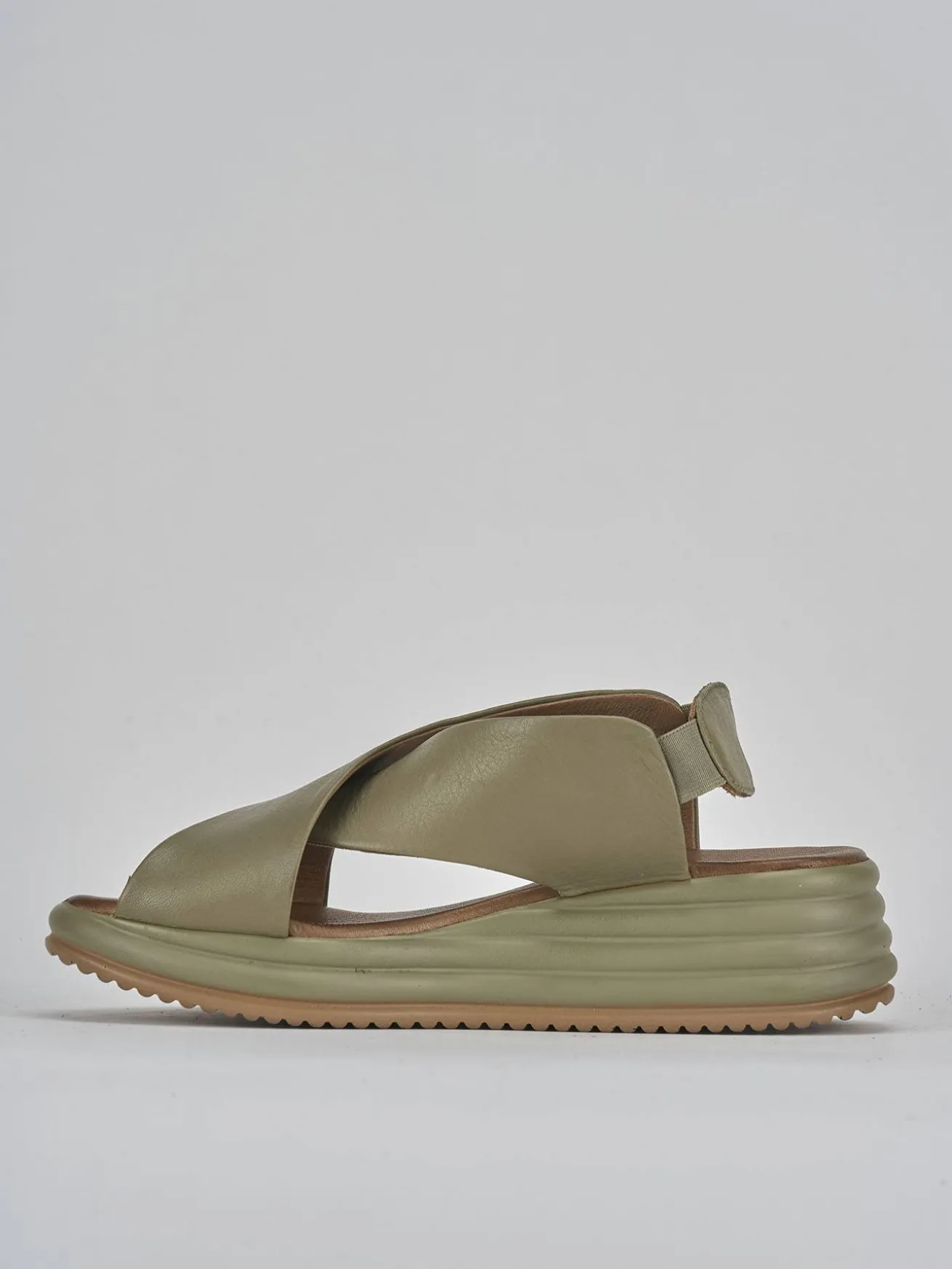 Sandali zeppa tacco 5cm pelle verde