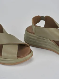 Sandali zeppa tacco 5cm pelle verde