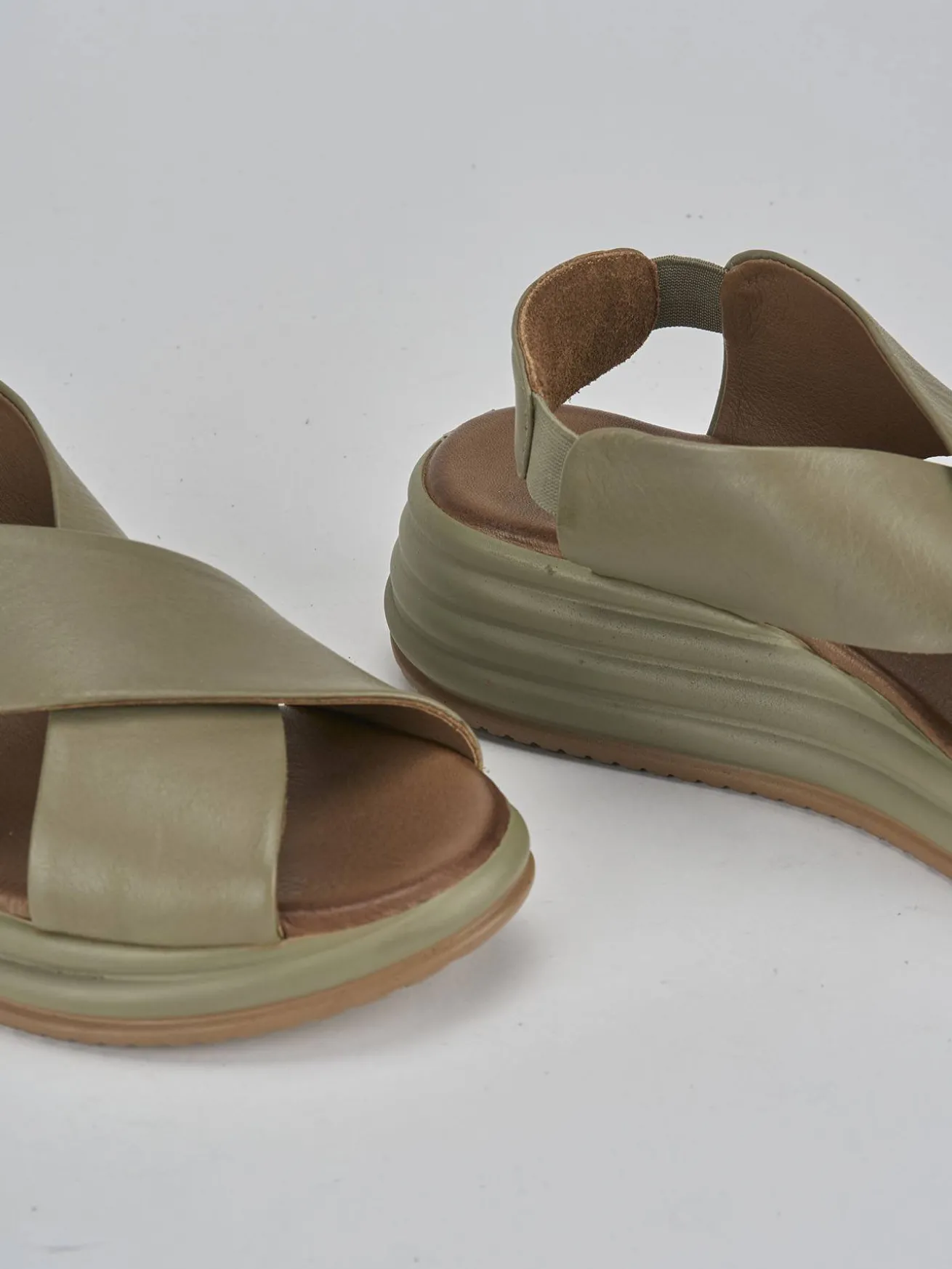 Sandali zeppa tacco 5cm pelle verde