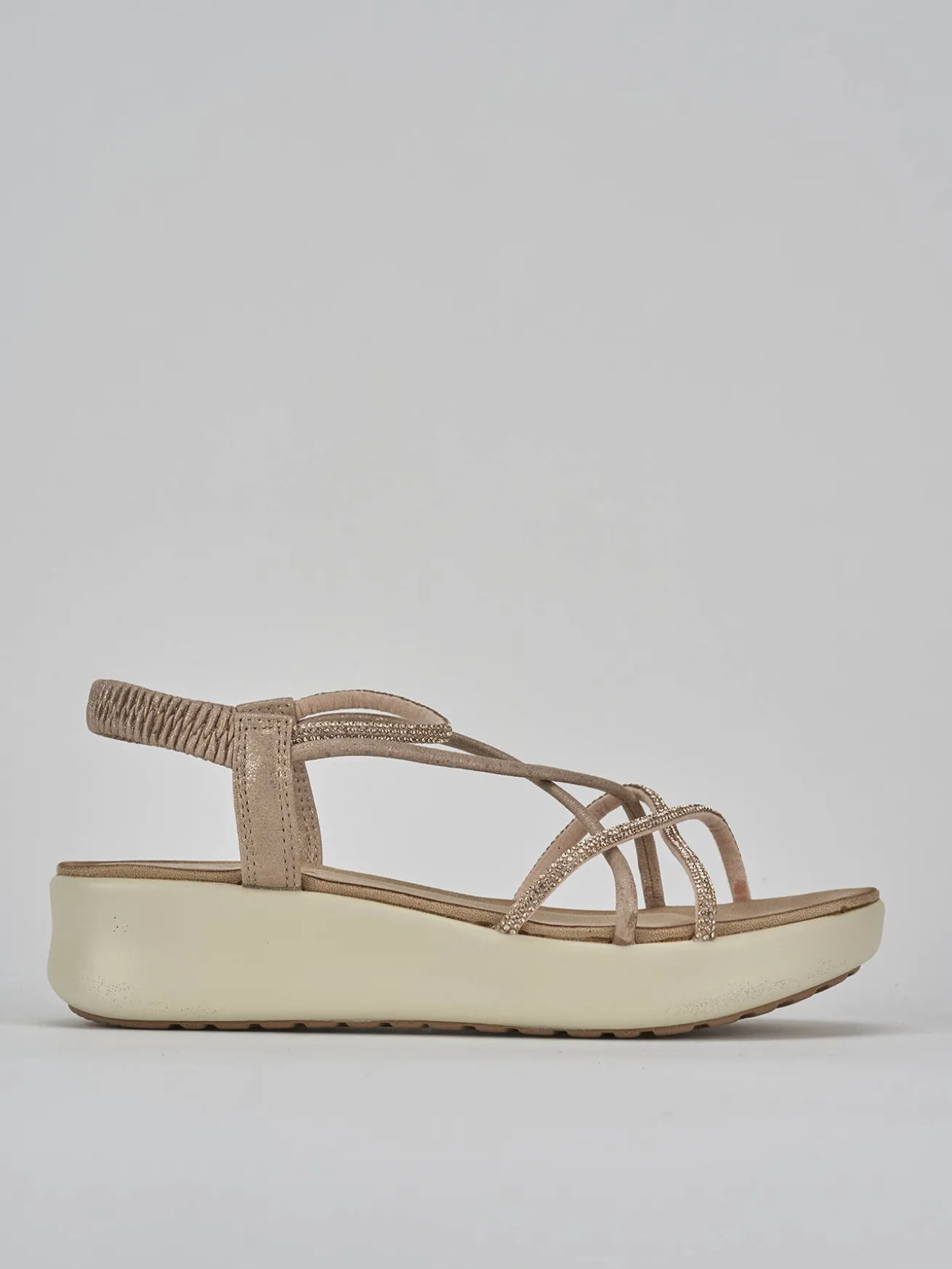 Sandali zeppa tacco 4cm pelle oro