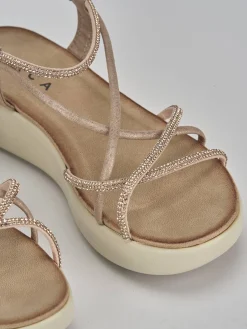 Sandali zeppa tacco 4cm pelle oro