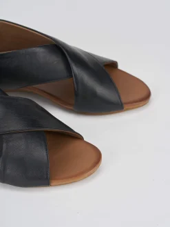 Sandali zeppa tacco 3cm pelle nero