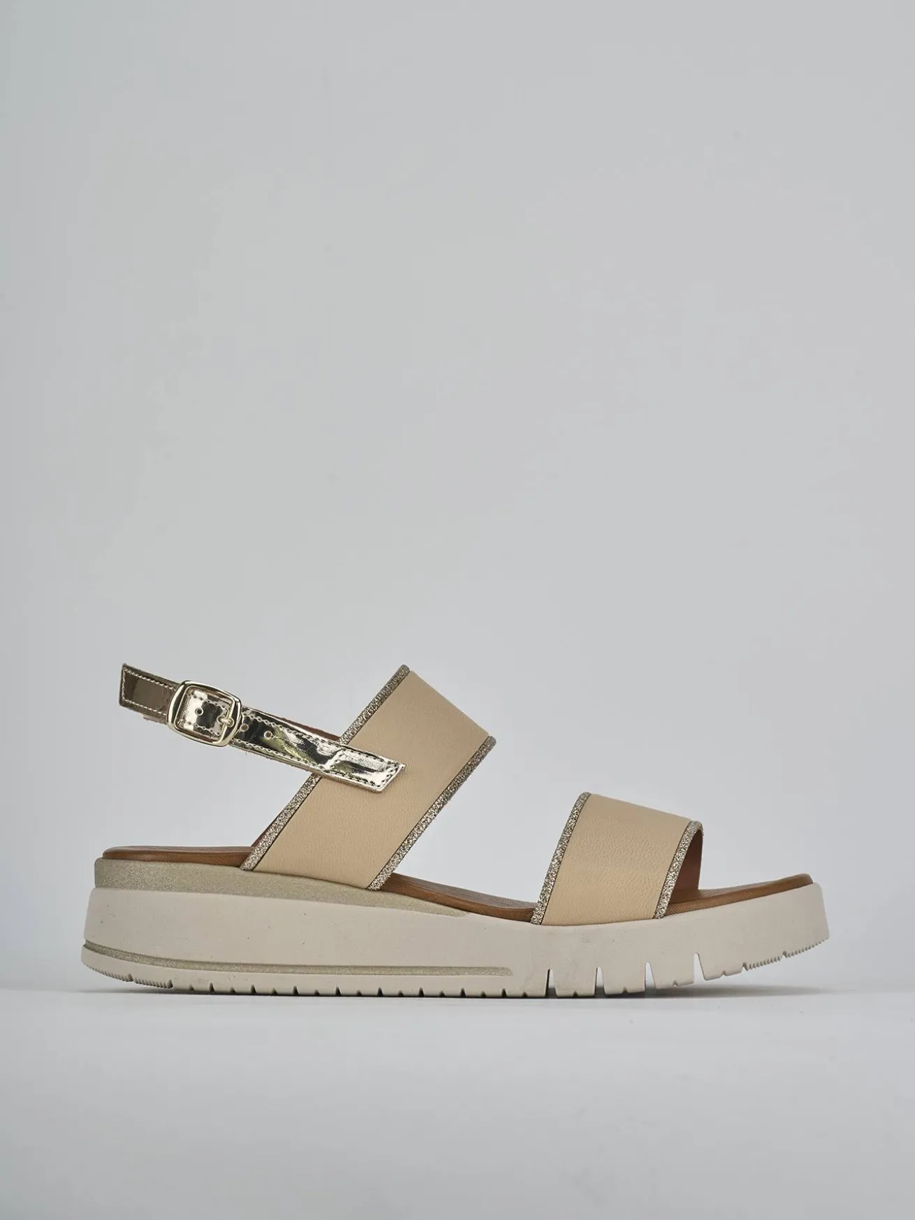 Sandali zeppa tacco 3cm pelle beige