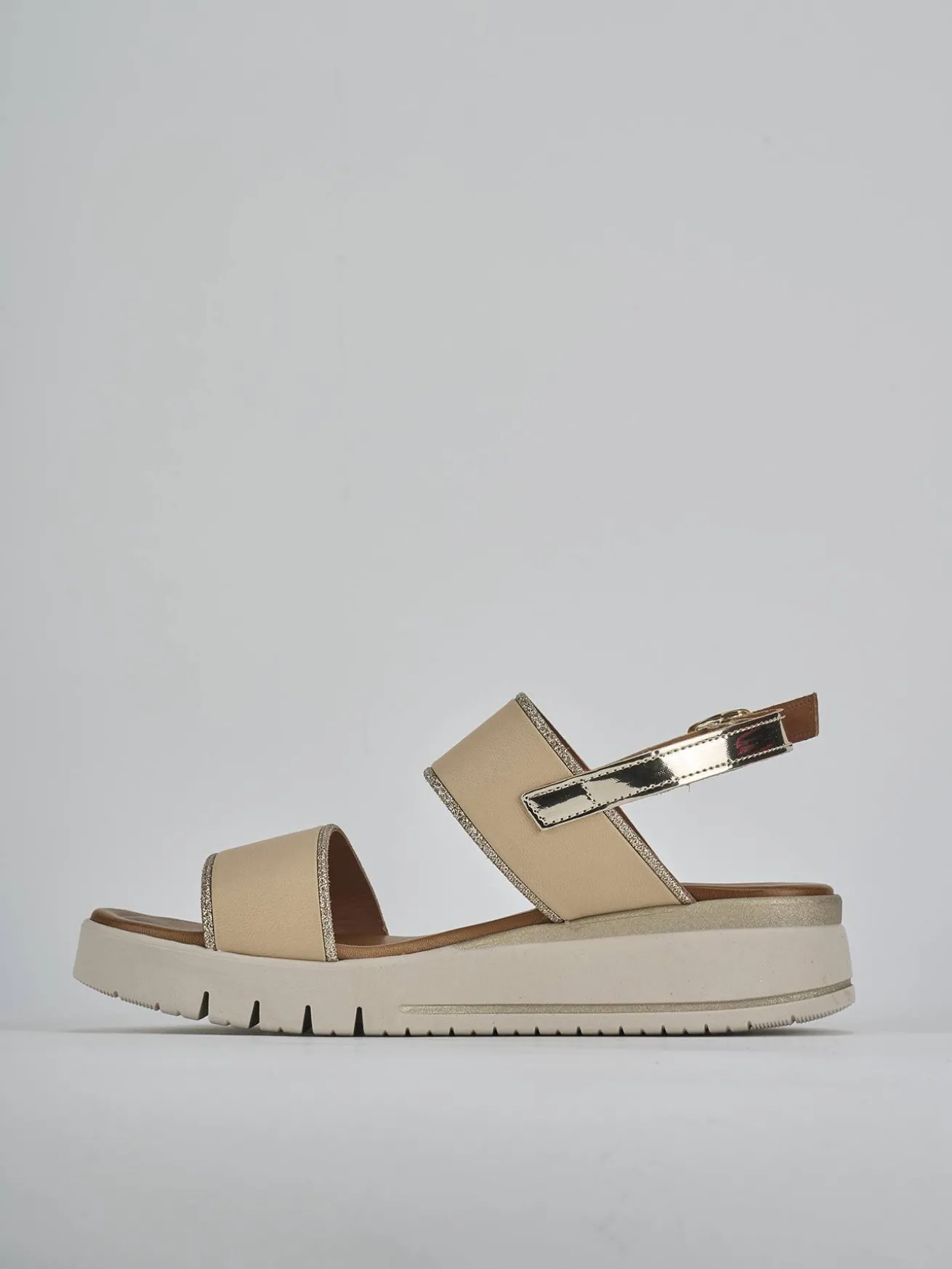 Sandali zeppa tacco 3cm pelle beige