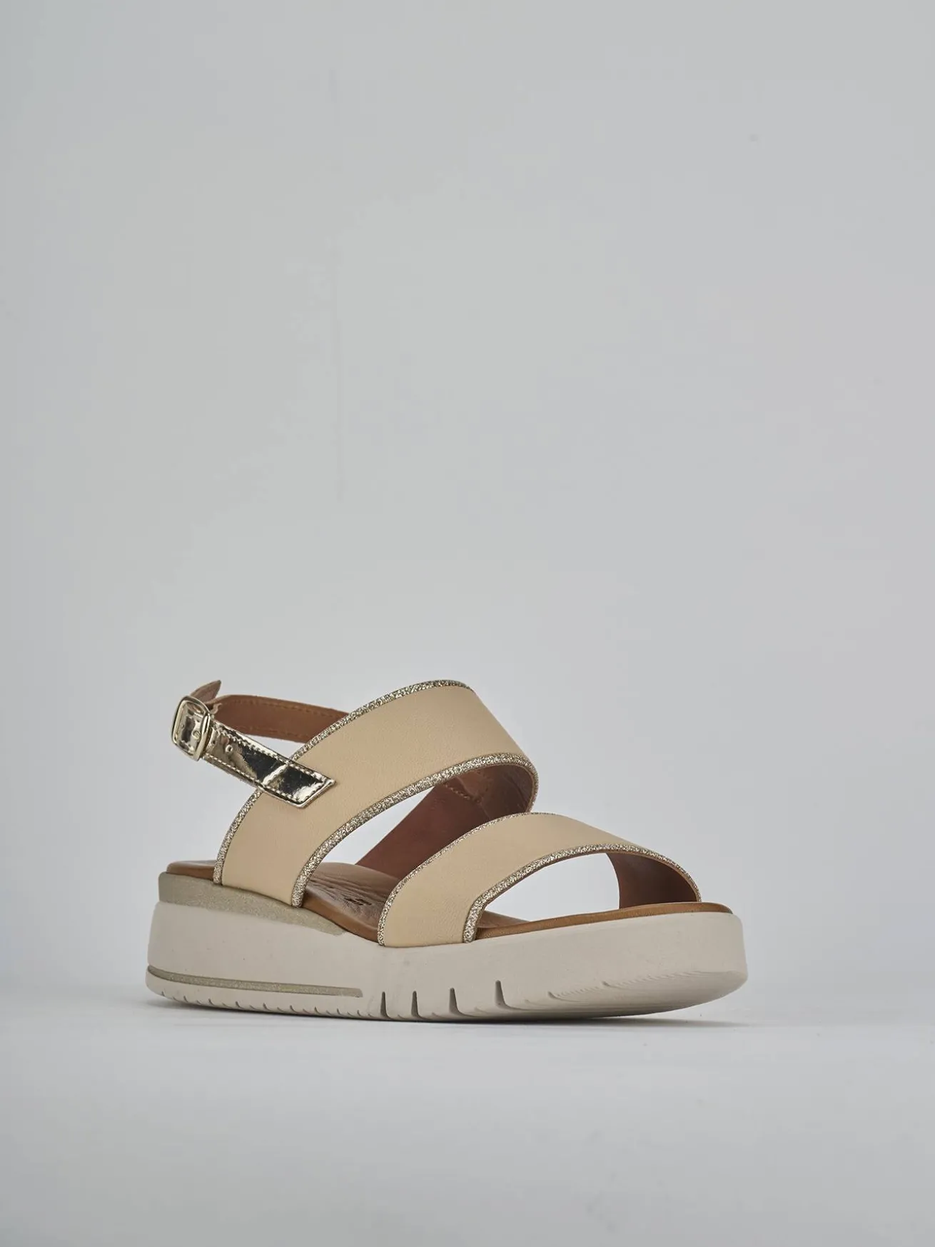 Sandali zeppa tacco 3cm pelle beige