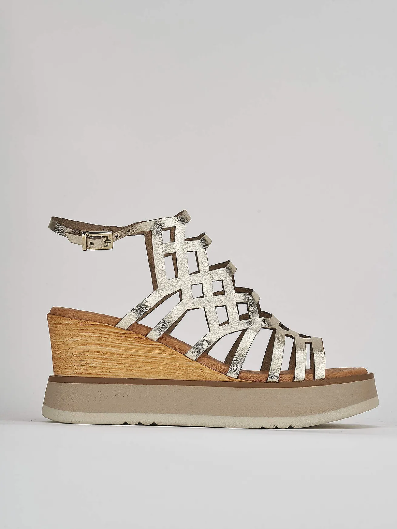 Sandali zeppa tacco 7cm pelle oro