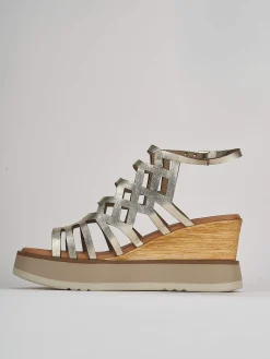 Sandali zeppa tacco 7cm pelle oro