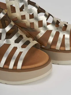 Sandali zeppa tacco 7cm pelle oro