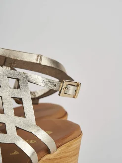 Sandali zeppa tacco 7cm pelle oro