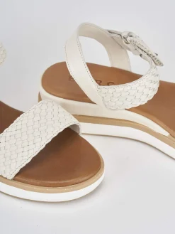 Sandali zeppa tacco 3cm pelle beige