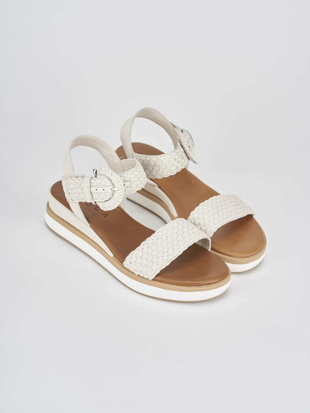 Sandali zeppa tacco 3cm pelle beige