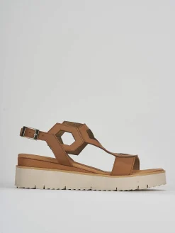 Sandali zeppa tacco 3cm pelle marrone