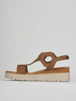 Sandali zeppa tacco 3cm pelle marrone