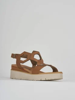 Sandali zeppa tacco 3cm pelle marrone