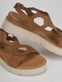 Sandali zeppa tacco 3cm pelle marrone