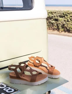 Sandali zeppa tacco 3cm pelle marrone