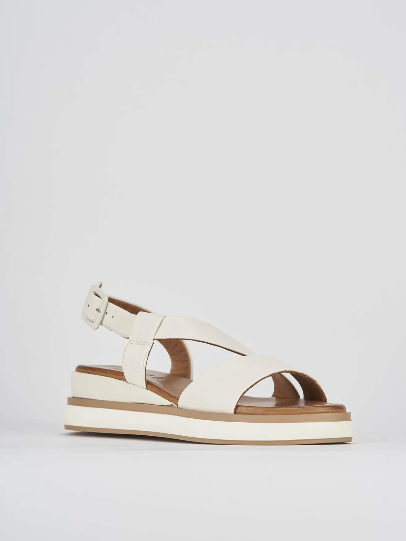 Sandali zeppa tacco 4cm pelle bianco