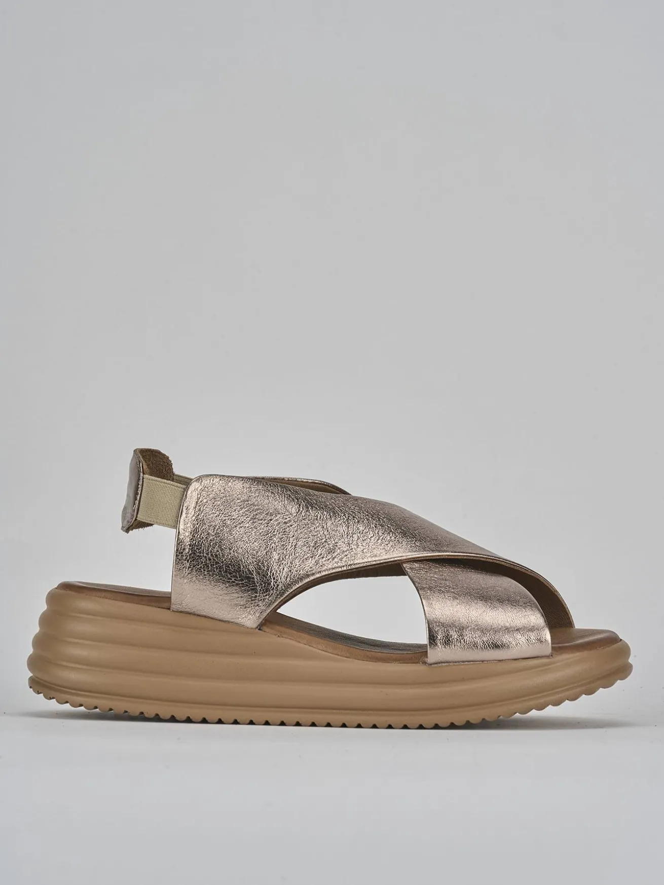 Sandali zeppa tacco 5cm pelle bronzo