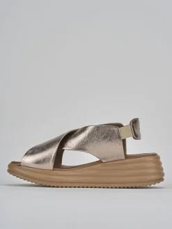 Sandali zeppa tacco 5cm pelle bronzo