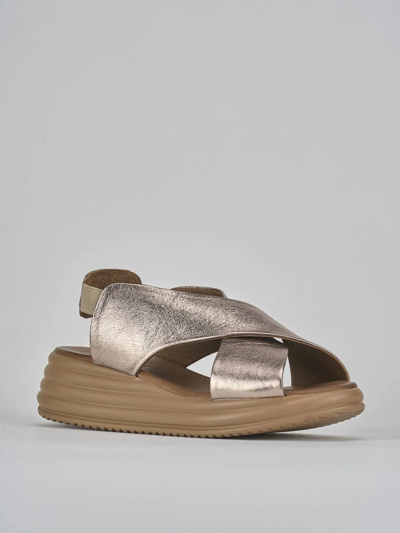 Sandali zeppa tacco 5cm pelle bronzo