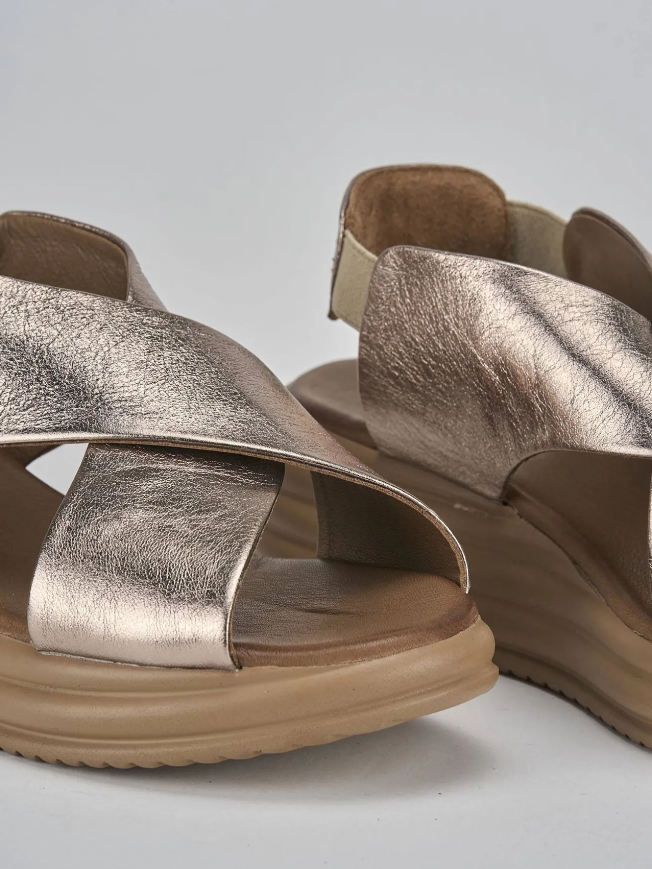 Sandali zeppa tacco 5cm pelle bronzo