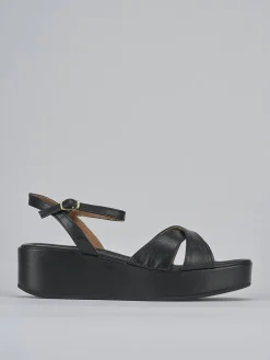 Sandali zeppa tacco 4cm pelle nero