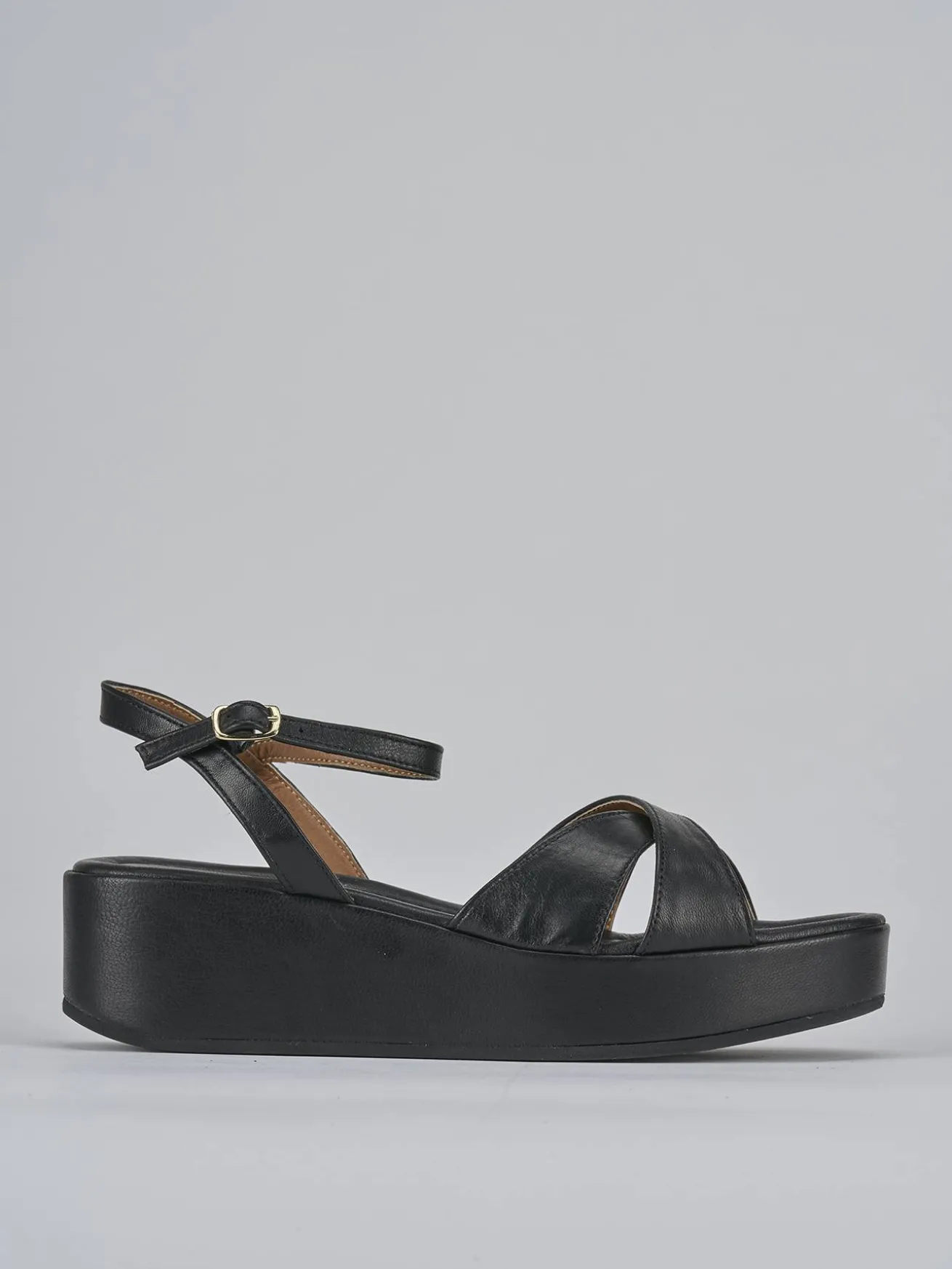 Sandali zeppa tacco 4cm pelle nero