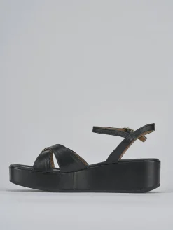 Sandali zeppa tacco 4cm pelle nero