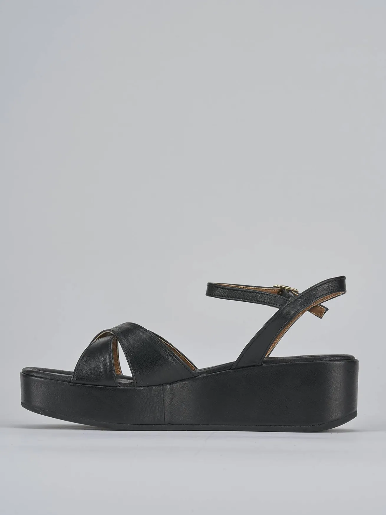 Sandali zeppa tacco 4cm pelle nero