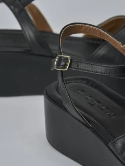 Sandali zeppa tacco 4cm pelle nero