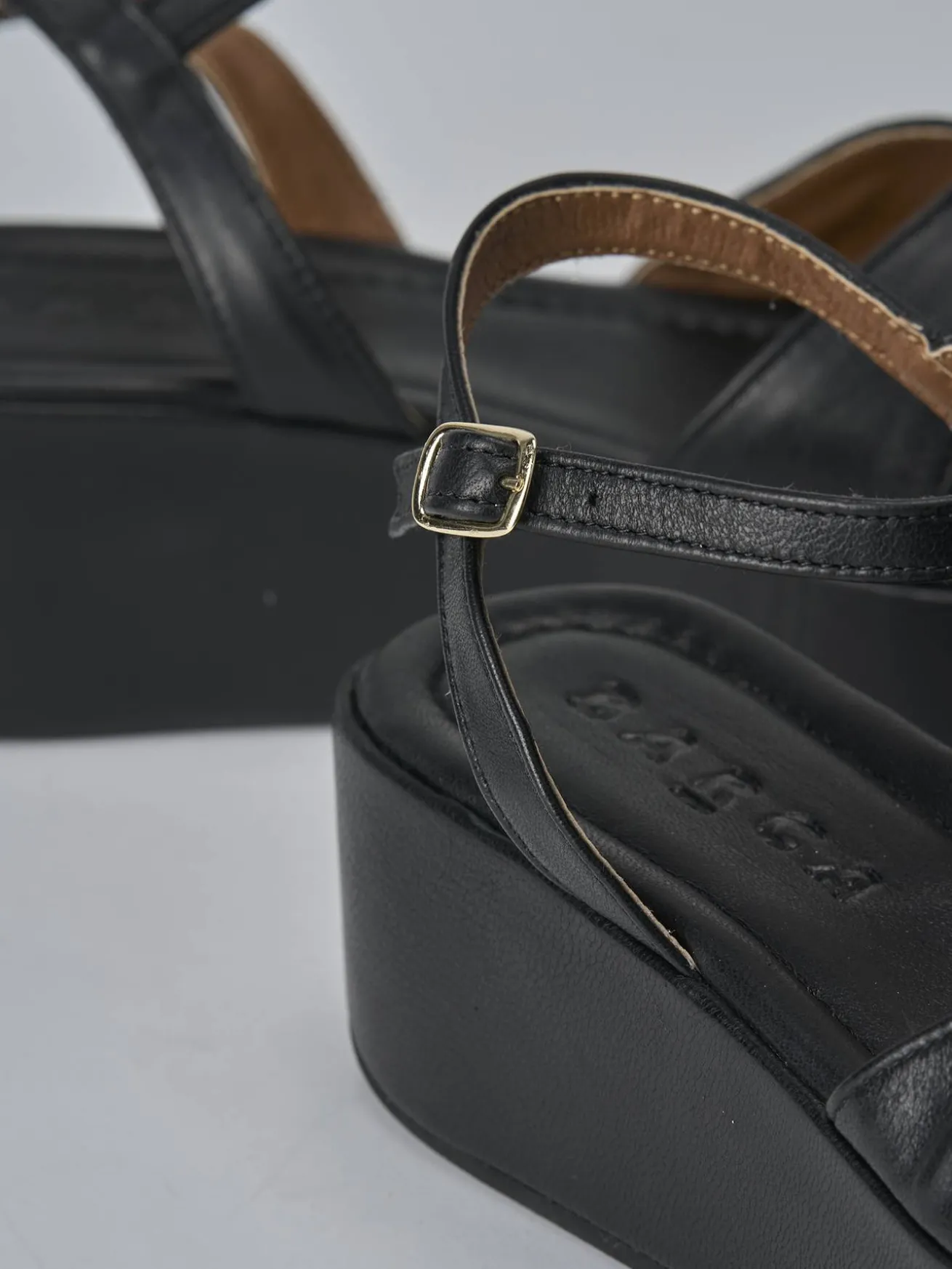 Sandali zeppa tacco 4cm pelle nero