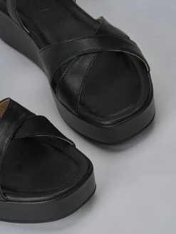 Sandali zeppa tacco 4cm pelle nero