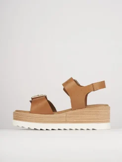 Sandali zeppa tacco 4cm pelle marrone