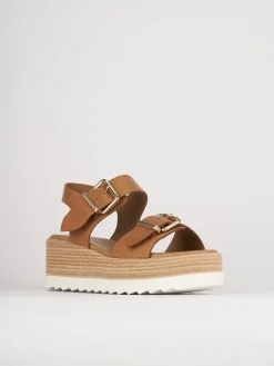 Sandali zeppa tacco 4cm pelle marrone