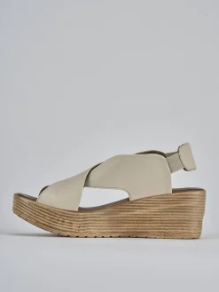 Sandali zeppa tacco 6cm pelle beige