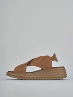 Sandali zeppa tacco 6cm pelle marrone