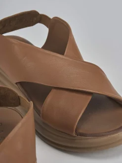 Sandali zeppa tacco 6cm pelle marrone