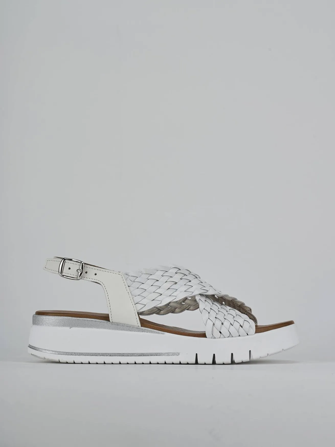 Sandali zeppa tacco 2cm pelle bianco