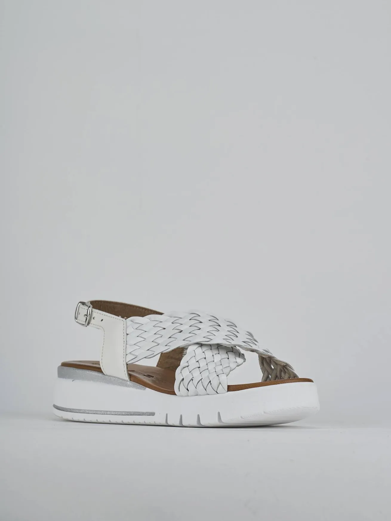 Sandali zeppa tacco 2cm pelle bianco