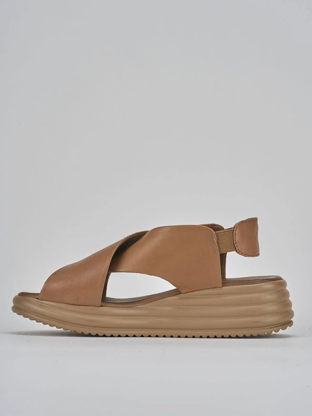 Sandali zeppa tacco 5cm pelle marrone