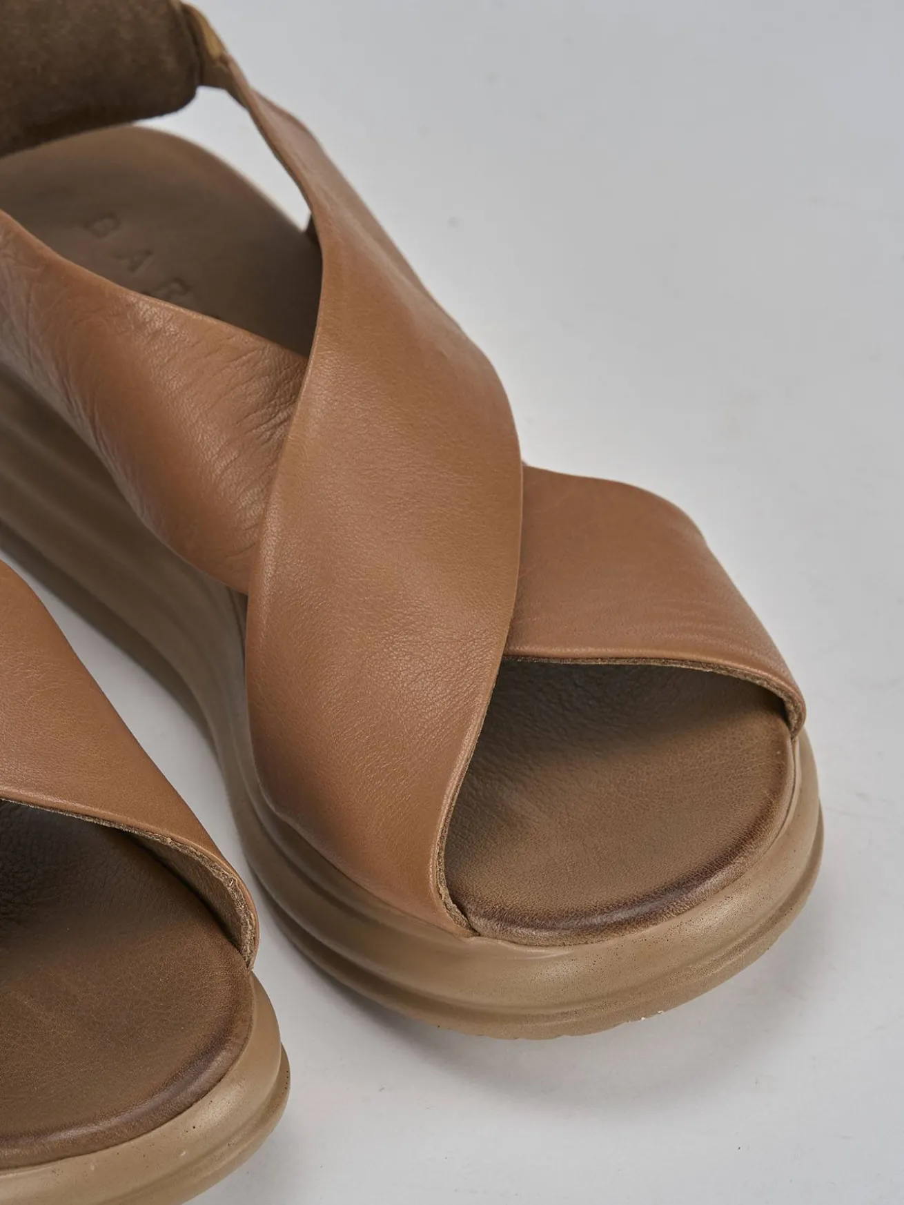 Sandali zeppa tacco 5cm pelle marrone