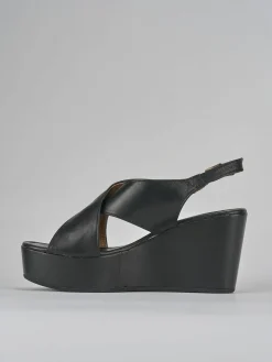 Sandali zeppa tacco 8cm pelle nero