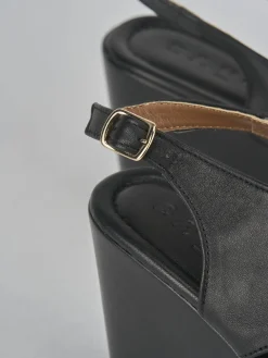 Sandali zeppa tacco 8cm pelle nero