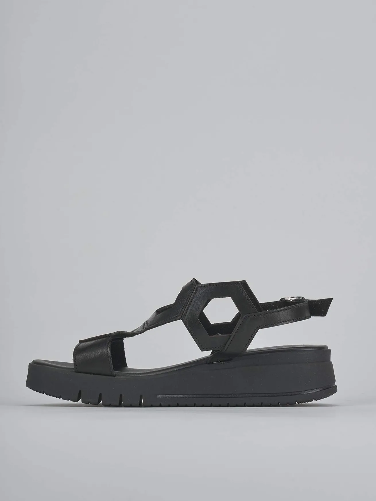 Sandali zeppa tacco 3cm pelle nero